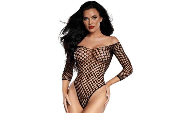 DreamGirl: Fishnet Off The Shoulder Bodysuit Black